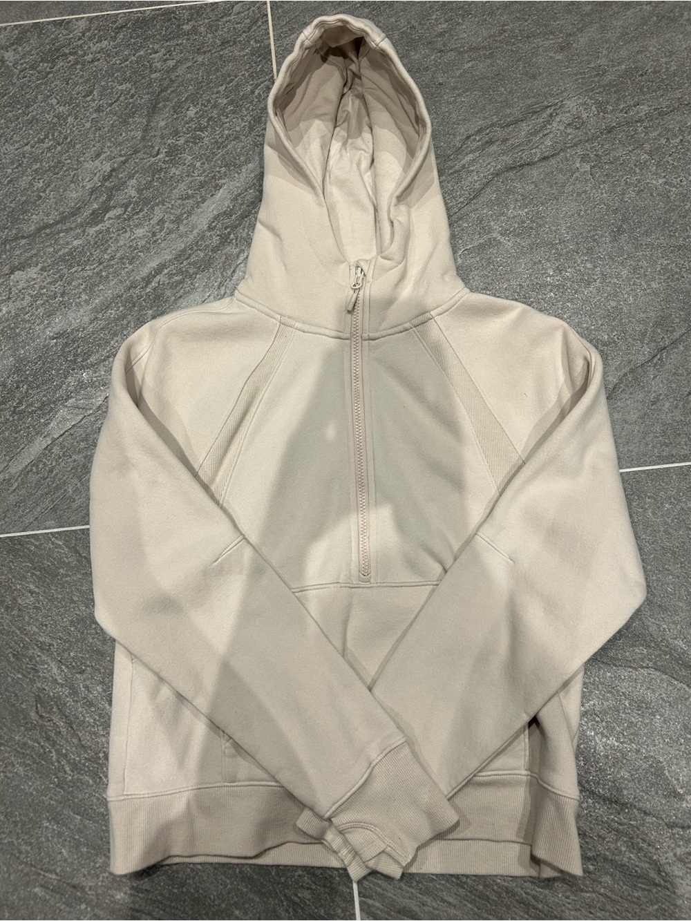 Light Cream Half‑Zip Hooded Pullover